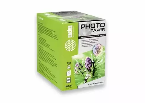 Фотобумага Cactus CS-GA6230500 10x15, 230г/м2, 500л, белая глянцевая для струйной печати