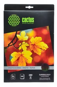 Фотобумага Cactus Prof CS-HGA428020 A4, 280г/м2, 20л, белая глянцевая для струйной печати