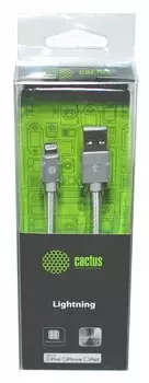 Кабель Cactus CS-ACSC08 USB-Lightning серебристый 1м для Apple iPhone 5, 5c, 5S, 6+ для Apple iPad 4, mini, Air