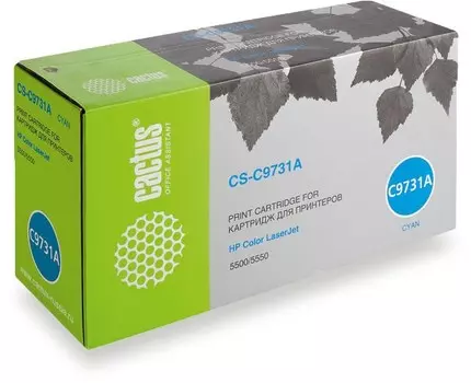 Лазерный картридж Cactus CS-C9731A (HP 645A) голубой для принтеров HP Color LaserJet 5500, 5500DN, 5500DTN, 5500HDN, 5500TDN, 5500N, 5550, 5550DN, 5550DTN, 5550HDN, 5550N (12000 стр.)