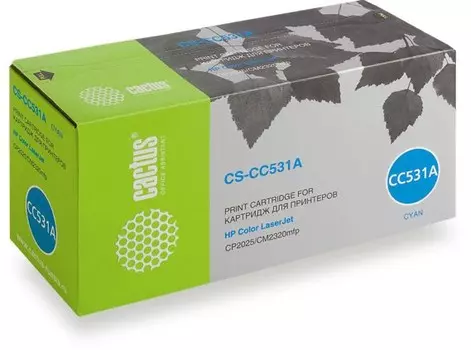 Лазерный картридж Cactus CS-CC531A (HP 304A) голубой для HP Color LaserJet CM2320 MFP, CM2320fxi (CC435A), CM2320n, CM2320nf (CC436A), CP2020 series, CP2025 (CB493A), CP2025dn (CB495A), CP2025n (CB494A), CP2025x (2'800 стр.)