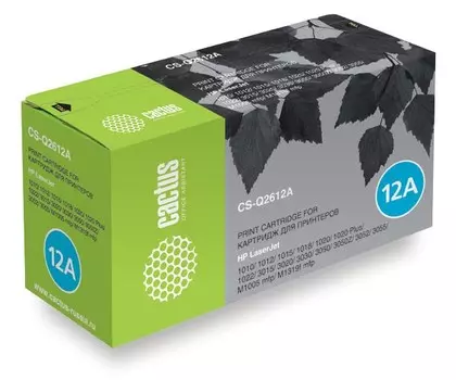 Лазерный картридж Cactus CS-Q2612AS (HP 12A) черный для HP LaserJet 1010, 1012, 1015, 1018, 1020, 1020 Plus, 1022, 1022n, 1022nw, 3015, 3020, 3030, 3050, 3050z, 3052, 3055, M1005 MFP, M1300 MFP, M1319, M1319f MFP (2'000 стр.)