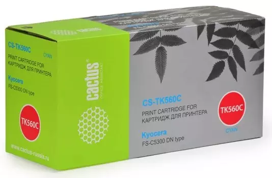 Лазерный картридж Cactus CS-TK560С (TK-560C) голубой для принтеров Kyocera Mita P6030 Ecosys, P6030cdn Ecosys, Mita FS C5300, C5300dn, C5350, C5350dn (10'000 стр.)