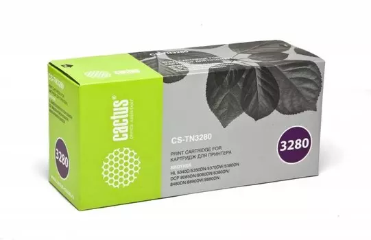 Лазерный картридж Cactus CS-TN3280 (TN-3280) черный для Brother HL-5340D, HL-5340DL, HL-5350DN, HL-5350DNLT, HL-5370DW, HL-5380DN, DCP-8070D, DCP-8085DN, MFC-8370DN, MFC-8380DN, MFC-8880DN, MFC-8890DW (8'000 стр.)