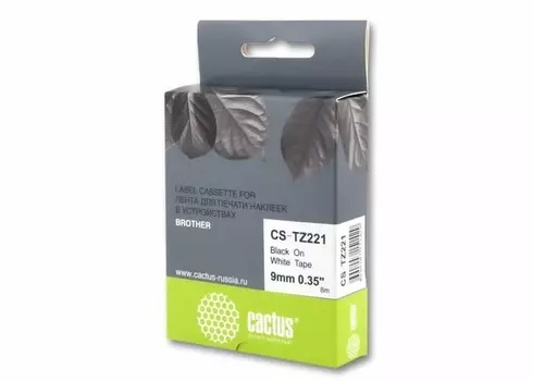 Лента Cactus CS-TZ221 (TZE-221) черный для принтеров P-touch PT-1010, PT-1280, PT-1280VP, PT-2700VP (9 мм x 8 м)