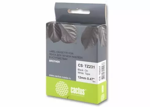 Лента Cactus CS-TZ231 (TZE-231) черный для принтеров P-touch PT-1010, PT-1280, PT-1280VP, PT-2700VP (12 мм x 8 м)