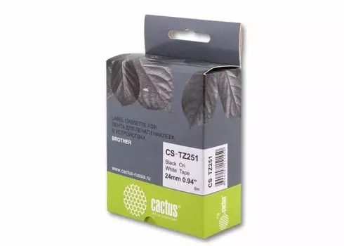 Лента Cactus CS-TZ251 (TZE-251) черный для принтеров P-touch PT-1010, PT-1280, PT-1280VP, PT-2700VP (24 мм x 8 м)