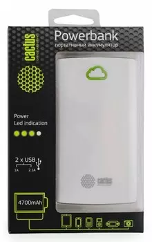 Мобильный аккумулятор Cactus CS-PBA40-4700WB 4700mAh 1A+2.1A белый, зеленый