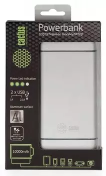 Мобильный аккумулятор Cactus CS-PBMS029-10000AL 10000mAh 1A+2.1A серебристый