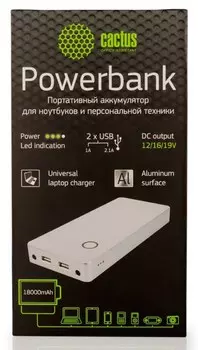 Мобильный аккумулятор Cactus CS-PBPT18-18000AL 18000mAh 1A+2.1A+3.2A серебристый