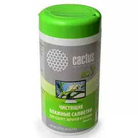 Салфетки Cactus CS-T1001E (ECO) для экранов и оптики туба 100 шт влажных