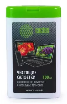 Салфетки Cactus CS-T1005 для планшетов и смартфонов малая туба 100 шт влажных