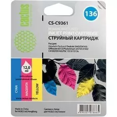 Струйный картридж Cactus CS-C9361 (HP 136) цветной для HP DeskJet 5400, 5440, D4160, D4163; OfficeJet 6310, 6315; PhotoSmart 2575, 7850, C3110, C3125, C3140, C3170, C3190, C4110, C4140, C4150, C4170, C4190; PSC 1503, 1510, 1513 (12 мл.)