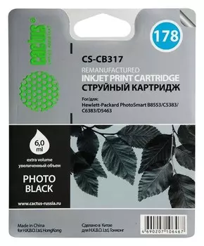 Струйный картридж Cactus CS-CB317 (HP 178) фото-черный для HP PhotoSmart 7510 C311, 7520, B8553, C309, C310, C410, C5300, C5380, C5383, C6383, D5460, D5463 (6 мл.)