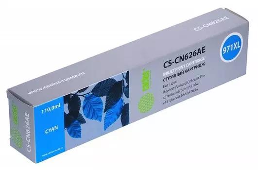 Струйный картридж Cactus CS-CN626AE (HP 971XL) голубой увеличенной емкости для HP OfficeJet X451 Pro 400 series, X451dn Pro, X451dw Pro, X476 Pro 400 series, X476dn Pro, X476dw Pro, X551 Pro 500 series, X551dw Pro (110 мл.)