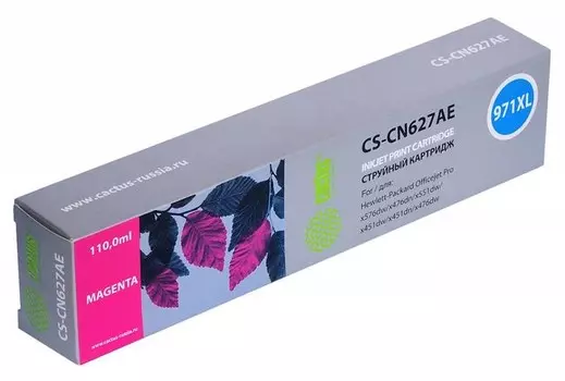 Струйный картридж Cactus CS-CN627AE (HP 971XL) пурпурный увеличенной емкости для HP OfficeJet X451 Pro 400 series, X451dn Pro, X451dw Pro, X476 Pro 400 series, X476dn Pro, X476dw Pro, X551 Pro 500 series, X551dw Pro (110 мл.)