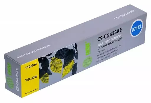 Струйный картридж Cactus CS-CN628AE (HP 971XL) желтый увеличенной емкости для HP OfficeJet X451 Pro 400 series, X451dn Pro, X476 Pro 400 series, X476dn Pro, X551 Pro 500 series, X551dw Pro, X576 Pro 500 series, X576dw Pro (110 мл.)