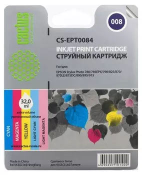 Струйный картридж Cactus CS-EPT0084 (T008) цветной для принтеров Epson Stylus Photo 790, 870, 875DC, 890, 895, 895EX, 915 (32 мл.)