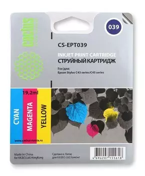 Струйный картридж Cactus CS-EPT039 (T039) цветной для принтеров Epson Stylus C43, C46 (19,2 мл.)