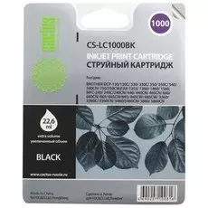 Струйный картридж Cactus CS-LC1000BK (LC1000BK) черный для принтеров Brother DCP-130C, 330C, 350C, 357C, 540CN, 560CN, 750CW, 770CW, MFC-240C, 440CN, 465CN, 660CN, 680CN, 845CW, 885CW, 3360C, 5460CN (500 стр.)