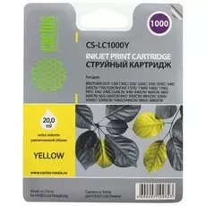 Струйный картридж Cactus CS-LC1000Y (LC1000Y) желтый для принтеров Brother DCP-130C, 330C, 350C, 357C, 540CN, 560CN, 750CW, 770CW, MFC-240C, 440CN, 465CN, 660CN, 680CN, 845CW, 885CW, 3360C, 5460CN (400 стр.)