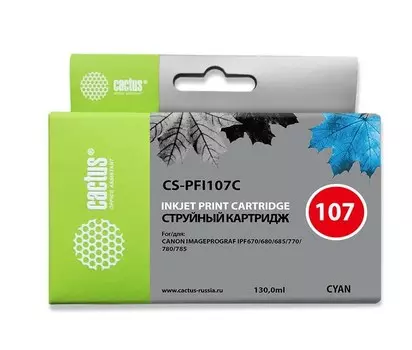 Струйный картридж Cactus CS-PFI107C (PFI-107) голубой для Canon ImagePrograf iPF670, iPF670 MFP L24, iPF680, iPF681, iPF685, iPF686, iPF770, iPF770 MFP L36, iPF780, iPF780 MFP M40, iPF781, iPF785, iPF785 MFP M40, iPF786 (130 мл.)