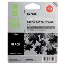 Струйный картридж Cactus CS-PG50 (PG-50) черный для Canon Fax JX200, JX210, JX500, JX510; Canon Pixma iP2200, iP2400, MP150 MultiPass, MP160 MultiPass, MP170 MultiPass, MP180, MP450 MultiPass, MP460, MX300, MX310 (520 стр.)