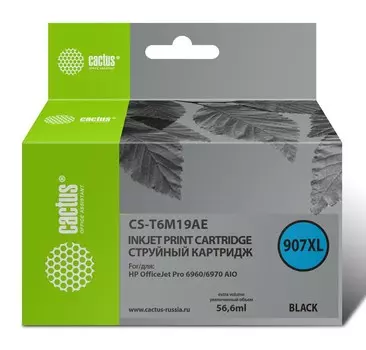 Струйный картридж Cactus CS-T6M19AE (907XL) черный для HP OfficeJet pro 6950, 6960, 6970 (56,6 мл.)