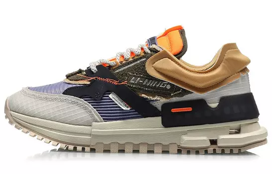 001 Кроссовки женские низкие белые песочно-серые / темно-оливково-зеленые / травянисто-фиолетовые Lining