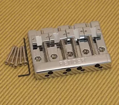 099-4408-000 Fender LOGO Chrome High Mass Bass Bridge с блочными седлами 099-4408-000 Fender LOGO Chrome High Mass Bass Bridge w/ Block Saddles