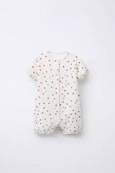 0-18 месяцев / короткий комбинезон для сна с клубничным принтом ZARA, экрю