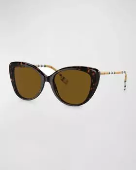 0BE4407 Клетчатые пластиковые солнцезащитные очки «кошачий глаз» Burberry, цвет Dk Havana
