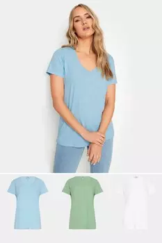 100% хлопок, базовые футболки с V образным вырезом, 3 шт в упаковке Long Tall Sally, белый