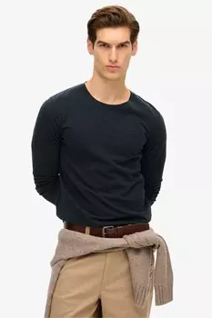 100% хлопок, базовый топ с длинными рукавами и логотипом Superdry, синий