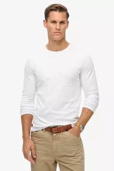 100% хлопок, базовый топ с длинными рукавами и логотипом Superdry, белый