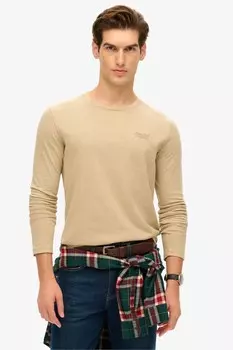 100% хлопок, базовый топ с длинными рукавами и логотипом Superdry, коричневый