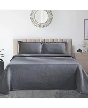 100% хлопок, корзинное плетение Matelasse, всесезонный комплект из трех предметов, размер Queen Superior, серый