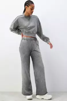 100% хлопок широкие брюки спортивные с отделкой швами джоггеры Next, серый