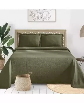 100% хлопок, всесезонный комплект из 2-х покрывал Fleur De Lis Medallion, Twin Superior, зеленый