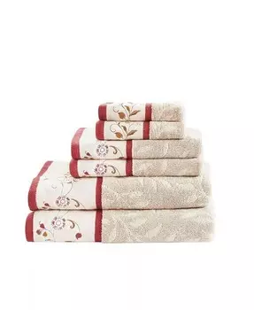 100% хлопок, жаккардовый комплект с вышивкой, 6 шт., набор банных полотенец, впитывающий материал, полотенце для спа-ванной, традиционное Home Outfitters, мультиколор