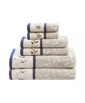 100% хлопок, жаккардовый комплект с вышивкой, 6 шт., набор банных полотенец, впитывающий материал, полотенце для спа-ванной, традиционное Home Outfitters, синий