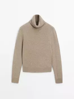 100% кашемировый трикотажный свитер с высоким воротом Massimo Dutti, коричневый