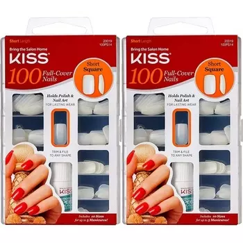 100 коротких квадратных ногтей с полным покрытием, короткой длины, Kiss