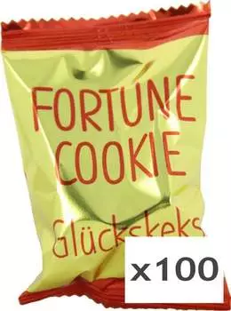 100 кусочков печенья с предсказаниями по 6 г каждое в индивидуальной упаковке из золотой фольги от DIAMOND, Fortune Cookies