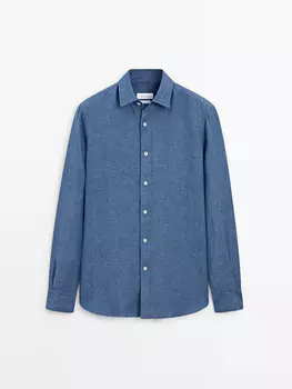 100% льняная рубашка Massimo Dutti, синий
