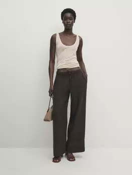 100% льняной полупрозрачный топ без рукавов Massimo Dutti, бежевый