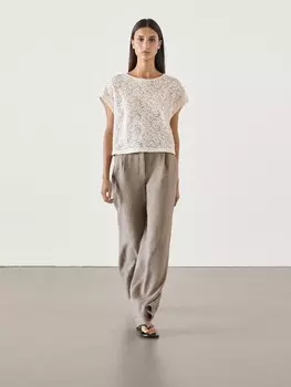 100% льняные брюки-стрейч широкого кроя Massimo Dutti, серый