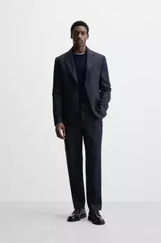 100% льняные костюмные брюки ZARA, темно-синий