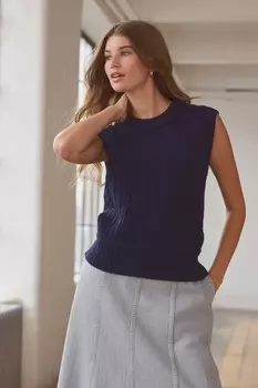 100% овечья шерсть премиум класса без рукавов вязаный косами джемпер майка топ Next, синий