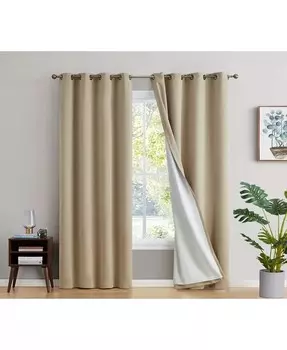 100% полная затемняющая драпировка Dakota на подкладке с двухслойными термоизолированными энергосберегающими оконными занавесками с люверсами для спальни и гостиной, 2 шторы HLC.me, бежевый